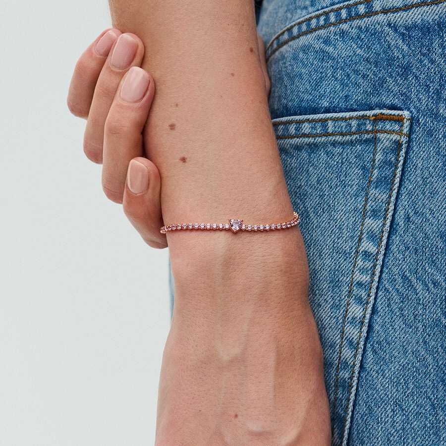 Pink Sparkling Heart Tennis Bracelet